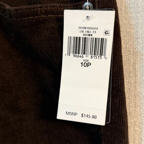 NWT Lauren Ralph Lauren Jean Women 10P Brown Mid Rise Straight Leg Corduroy Pant - Picture 2 of 10